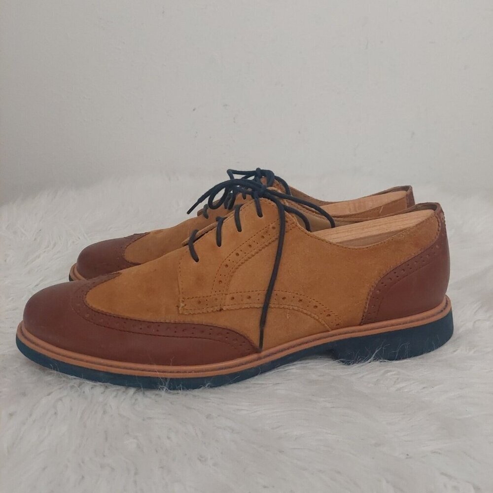 Cole Haan Tan and Brown Suede Leather Wingtip Oxfords